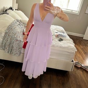 Lulus Celebration Time Lavender Sleeveless Tiered Midi Dress!